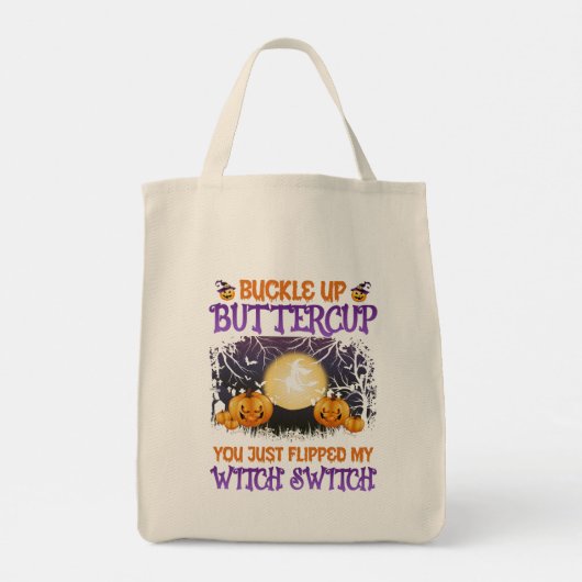 Halloween Witch Switch Buckle Up Buttercup Tote Bag (Achterkant)