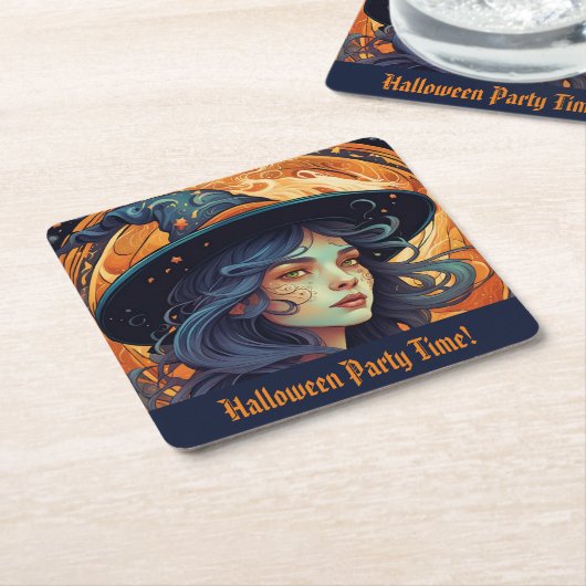 Halloween Witch Theme Party Kartonnen Onderzetters (Schuin)