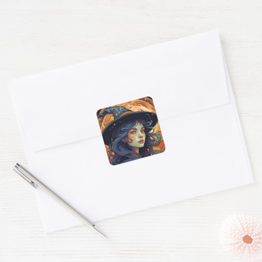 Halloween Witch Theme Square Sticker (Envelop)