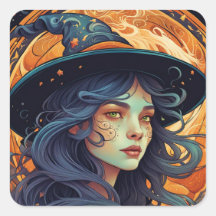 Halloween Witch Theme Square Sticker