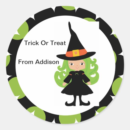Halloween Witch Treat Bag Sticker Gepersonaliseerd (Voorkant)