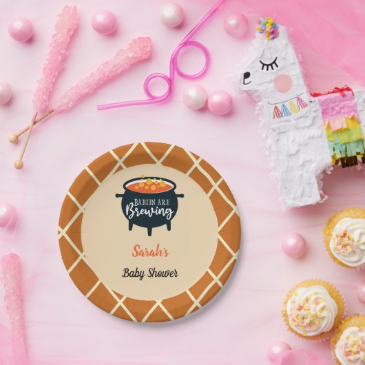 Halloween Witch Twins Baby shower, aangepaste naam Papieren Bordje (Feest)
