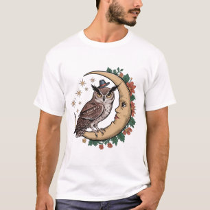 Halloween Witch Uil Zittend Op Halve Maan T-shirt