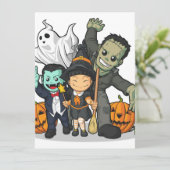 Halloween Witch, Vampire, Frankenstein & Ghost Kaart (Staand voorkant)