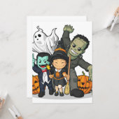 Halloween Witch, Vampire, Frankenstein & Ghost Kaart (Voorkant / Achterkant in situ)