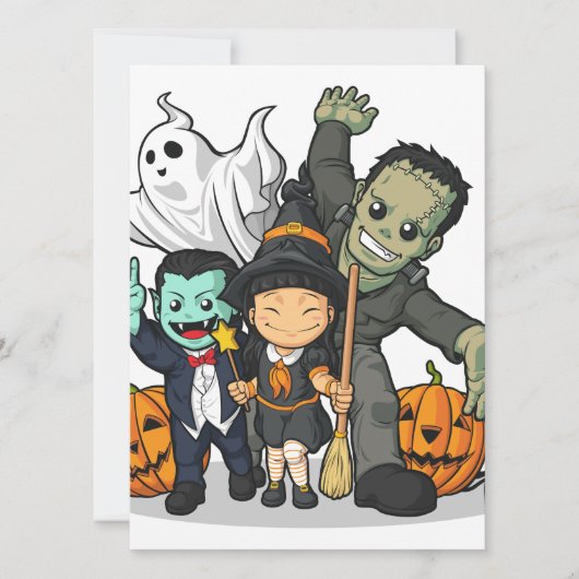 Halloween Witch, Vampire, Frankenstein & Ghost Kaart (Voorkant)