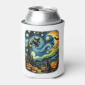 Halloween Witch Van Gogh Sterrennacht Black Cat Pu Blikjeskoeler (Blikje Voorkant)