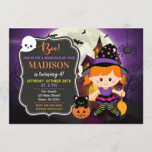 Halloween Witch Verjaardag Uitnodiging