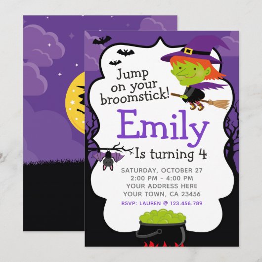 Halloween Witch Verjaardag Uitnodiging (Voorkant / Achterkant)