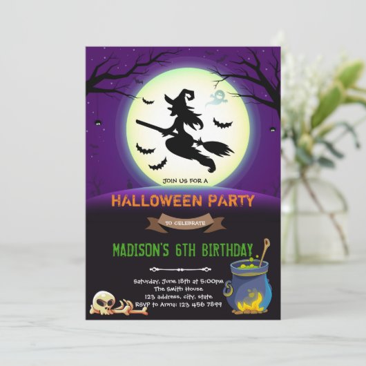 Halloween witch-verjaardagsfeest kaart (Staand voorkant)