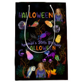 Halloween Witch Verjaardagsfeestje Zwart Medium Cadeauzakje (Voorkant)