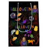 Halloween Witch Verjaardagsfeestje Zwart Medium Cadeauzakje (Achterkant)
