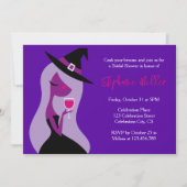 Halloween Witch Vrijgezellenfeest Wijn Roze Paarse Kaart (Voorkant)
