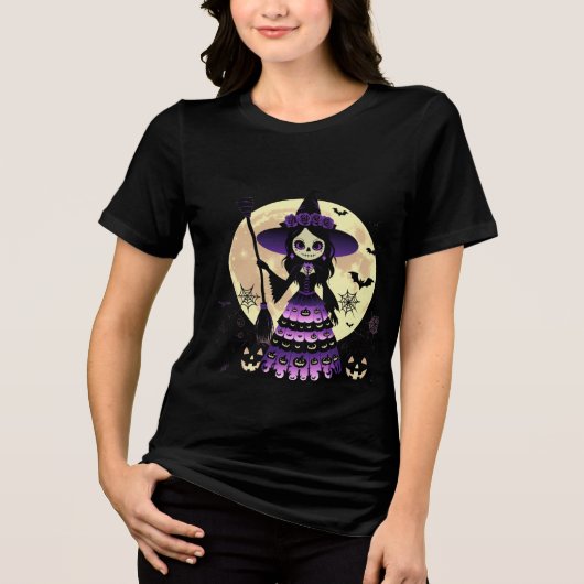 Halloween Witch Vrouwen T-Shirt – Spooky & Fun Gif (Voorkant)