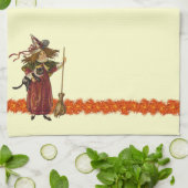 Halloween Witch w Cat Towels Theedoek (Gevouwen)