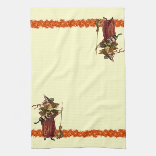 Halloween Witch w Cat Towels Theedoek (Verticaal)