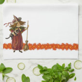 Halloween Witch w Cat Towels Theedoek (Gevouwen)
