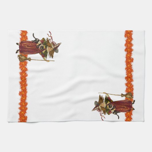 Halloween Witch w Cat Towels Theedoek (Horizontaal)