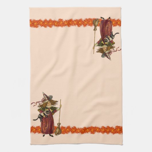Halloween Witch w Cat Towels Theedoek (Verticaal)
