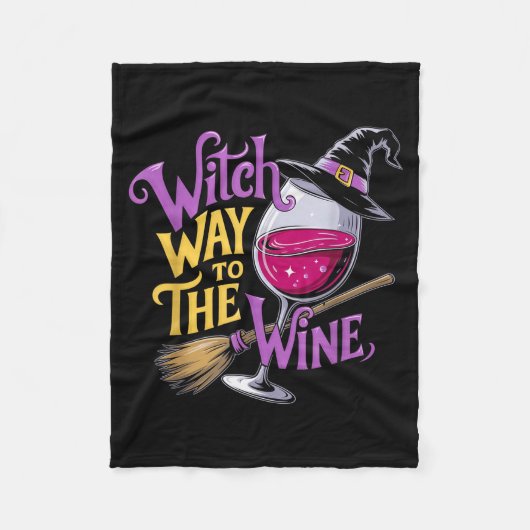 Halloween Witch Way To The Wine Funny Witch Wine L Fleece Deken (Voorkant)