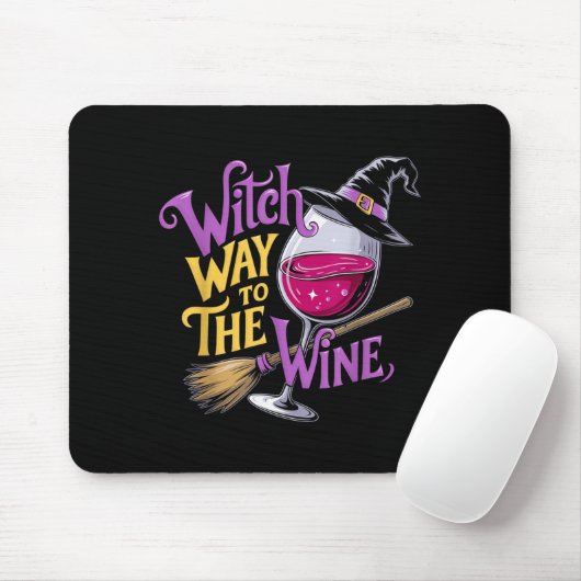 Halloween Witch Way To The Wine Funny Witch Wine L Muismat (Met muis)