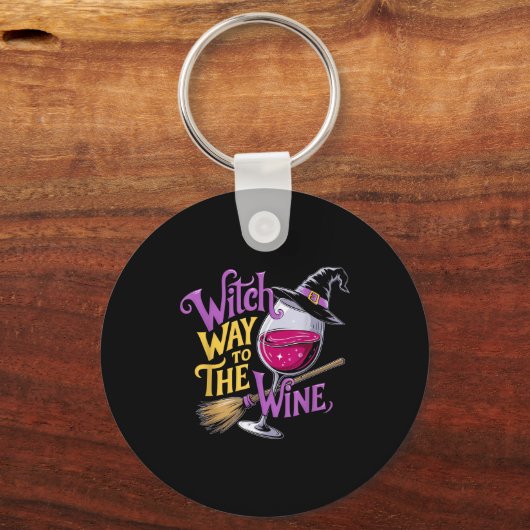 Halloween Witch Way To The Wine Funny Witch Wine L Sleutelhanger (Voorkant)