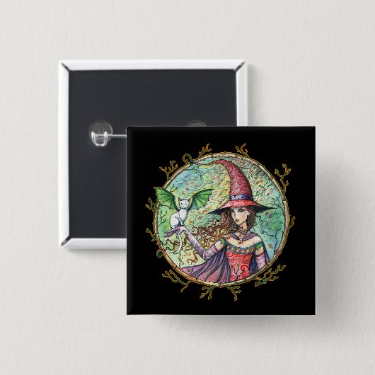 Halloween Witch White Cat Pin Button (Voorkant /achterkant)
