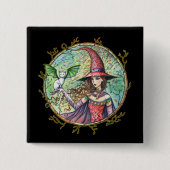 Halloween Witch White Cat Pin Button (Voorkant)