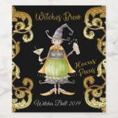Halloween Witch Wijn Flesje Etiket (Enkel label)