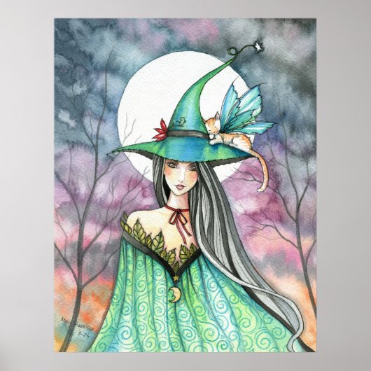 Halloween Witch Winged Cat Poster (Voorkant)