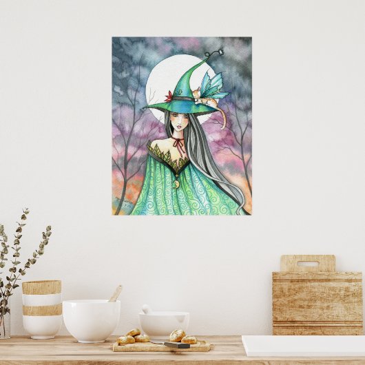 Halloween Witch Winged Cat Poster (Keuken)