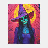 Halloween Witch with Skull Face Design Fleece Deken (Voorkant)