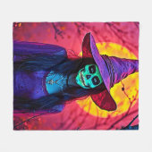 Halloween Witch with Skull Face Design Fleece Deken (Voorkant (Horizontaal))