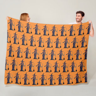 Halloween Witch Zwart Sinaasappel Patroon Spooky Fleece Deken