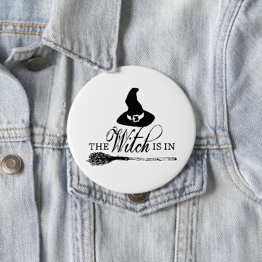 Halloween Witch Zwart-wit Button Pin Badge (In situ)