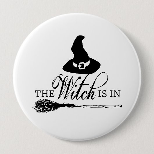 Halloween Witch Zwart-wit Button Pin Badge (Voorkant)