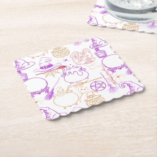 Halloween Witchcraft Patroon Neon 01 Kartonnen Onderzetters (Gebogen)