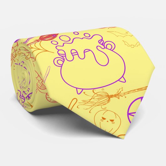 Halloween Witchcraft Patroon Neon 01 L Geel BG Stropdas (Opgerold)