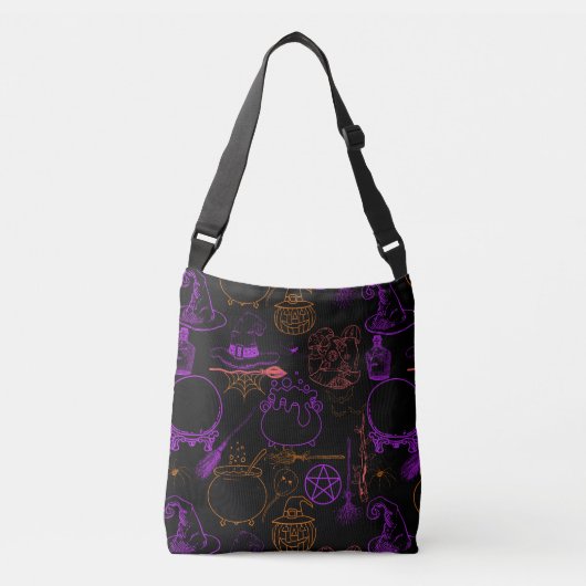 Halloween Witchcraft Patroon Neon 01 Zwart BG Crossbody Tas (Voorkant)