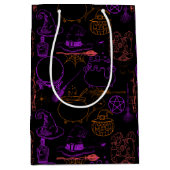 Halloween Witchcraft Patroon Neon 01 Zwart BG Medium Cadeauzakje (Voorkant)