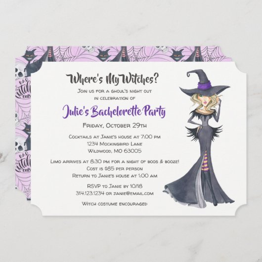 Halloween Witches Bachelorette Party Kaart (Voorkant / Achterkant)