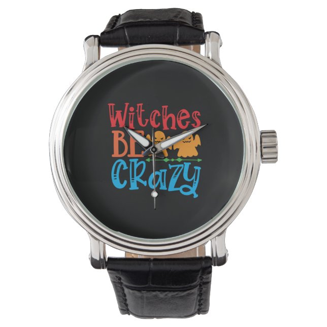 Halloween Witches Be Crazy Birthday Horloge (Voorkant)