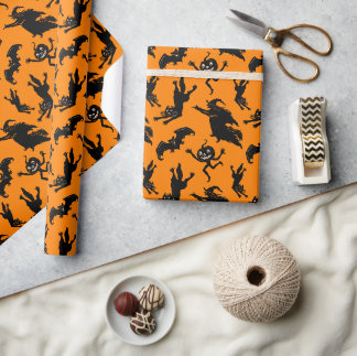 Halloween Witches Cats en Jack O'Lanterns Cadeaupapier