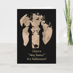 Halloween Witches Drink Wine Custom Name Front Kaart