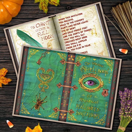 Halloween Witches Magic Spell Book Eyeball Party Kaart