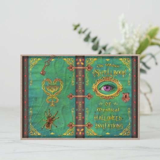 Halloween Witches Magic Spell Book Eyeball Party Kaart (Staand voorkant)