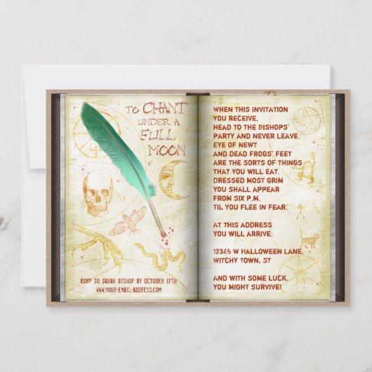 Halloween Witches Magic Spell Book Eyeball Party Kaart (Achterkant)