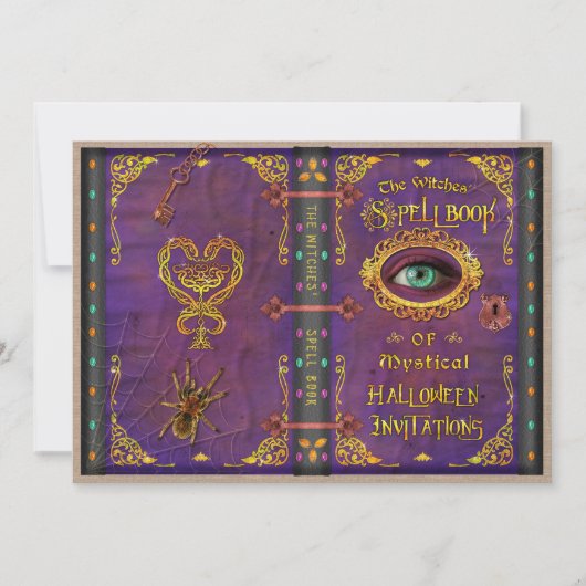 Halloween Witches Magic Spell Book Eyeball Spider Kaart (Voorkant)