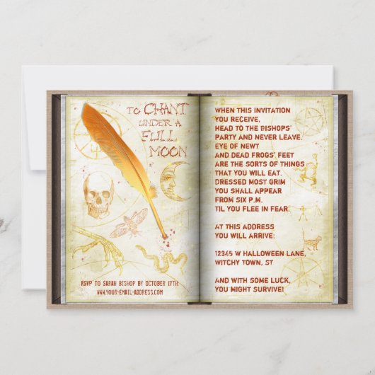 Halloween Witches Magic Spell Book Spooky Party Kaart (Achterkant)