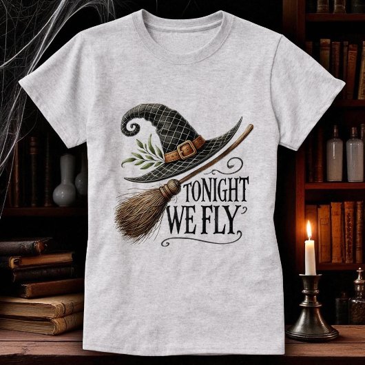 Halloween Witches Pet Broomstick Grey T-shirt